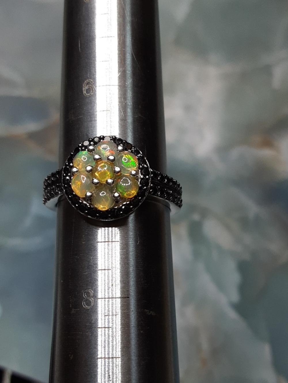 925 black spinel,  Ethiopian Opals ring. - Picture 2 of 3